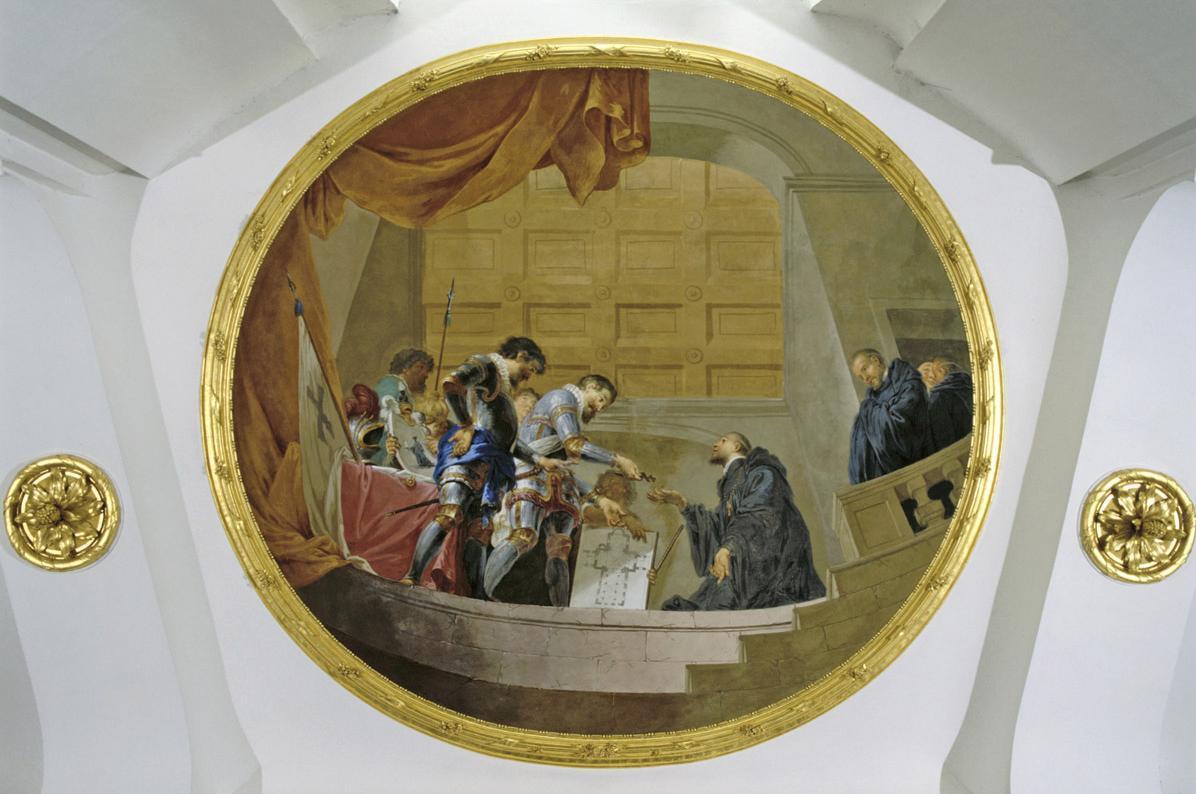 Deckenfresko "Die Klosterstifter" in der Vorhalle der Klosterkirche, Januarius Zick, 1781