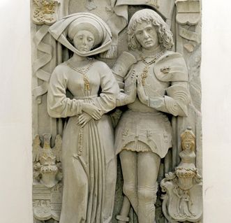 Sandsteinepitaph des Grafen Eberhard V. und seiner Frau Kunigunde in der Pfarrkirche St. Martinus