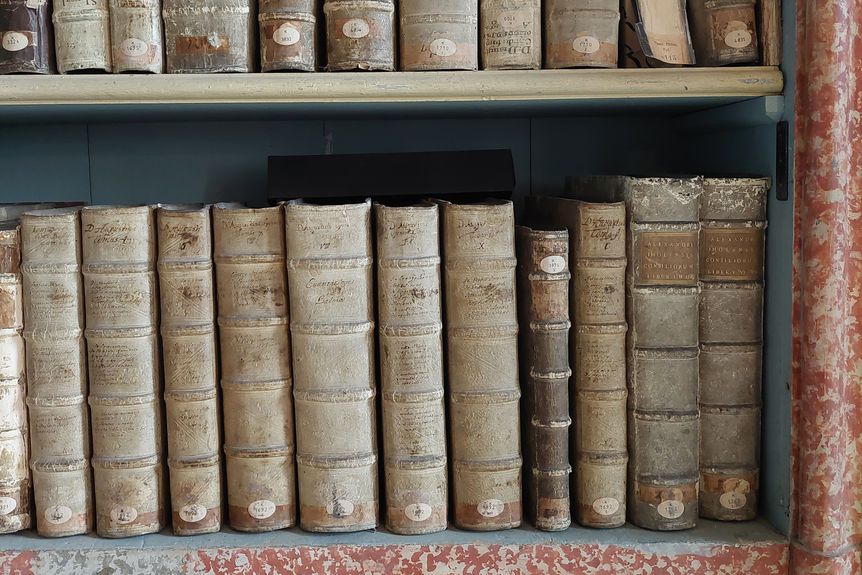 Kloster Wiblingen, Bibliothek, Detail Buchrücken