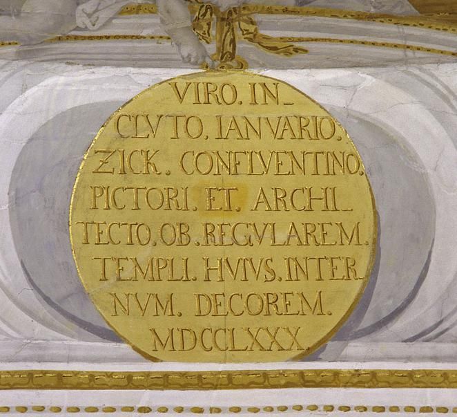 Medaillon der Ehrentafel Zicks in der Klosterkirche mit Inschrift, 1780